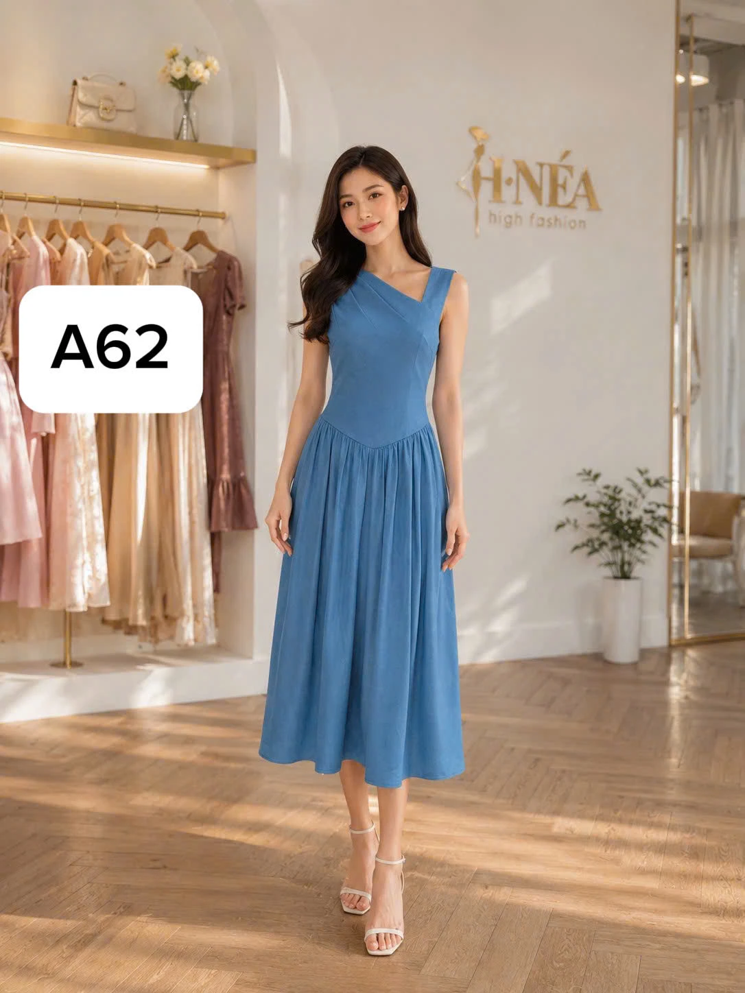 Đầm Dáng Xòe Eo Tôn Dáng Xanh Navy A62