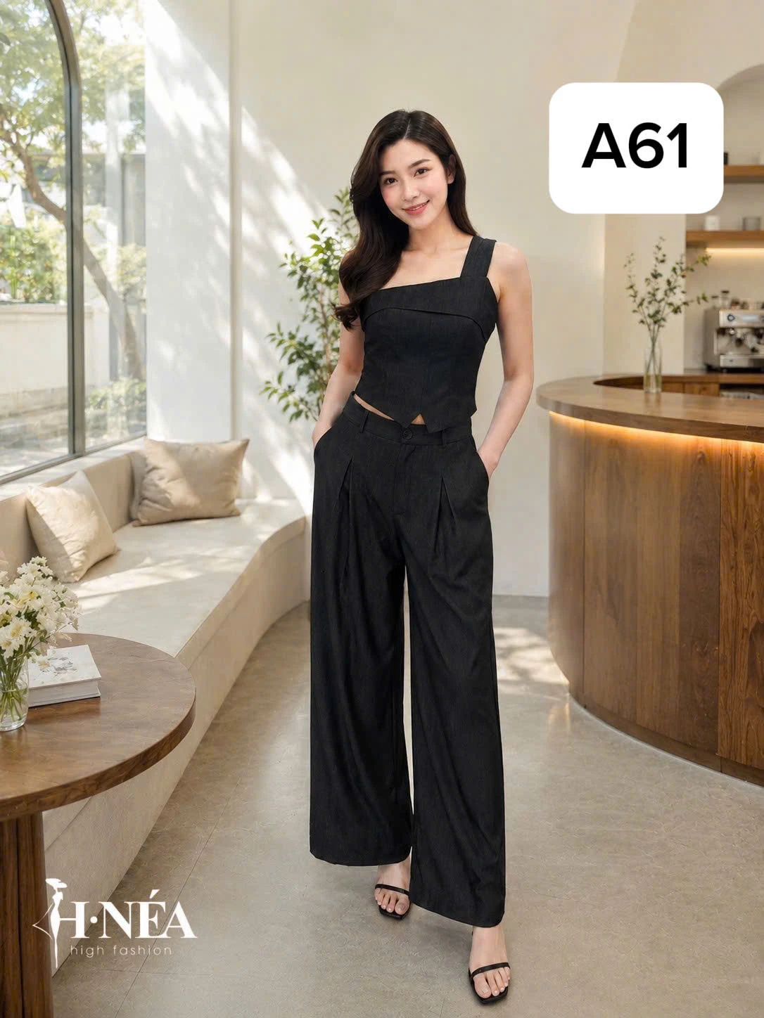 Set Đen A61 Quần Suông Thanh Lịch